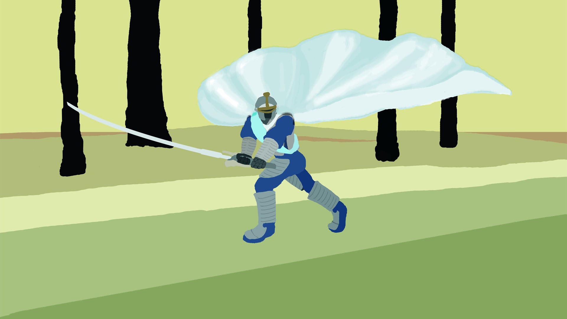 Knight with two-handed sword digital painting blocked in