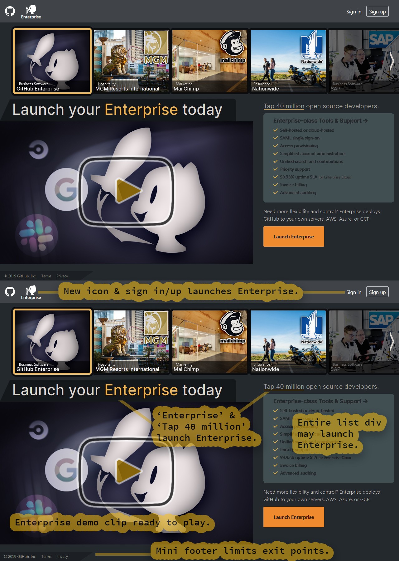 GitHub Enterprise landing page redesigned to be much more compact.