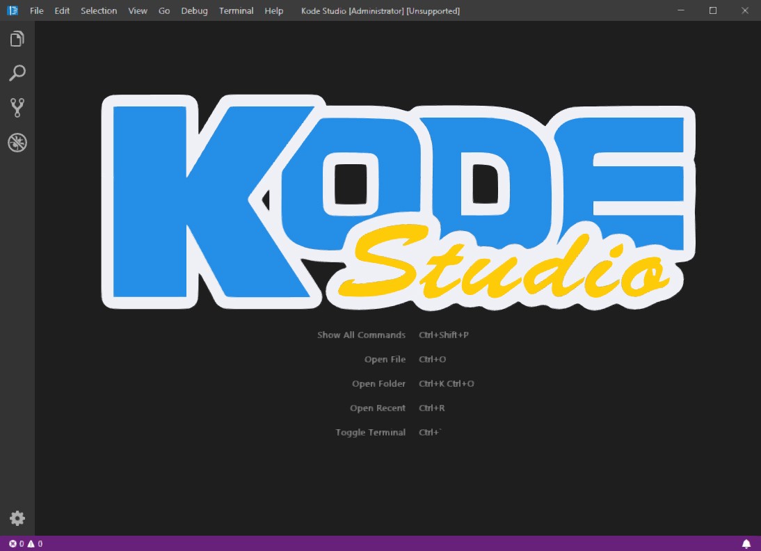 Kode Studio logo on Visual Studio Code start.